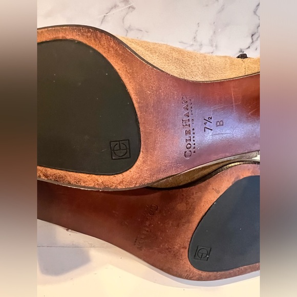 Authentic Cole Haan made in Italy beige suede boots chunky kitten heel Size 7.5 - Picture 7 of 12